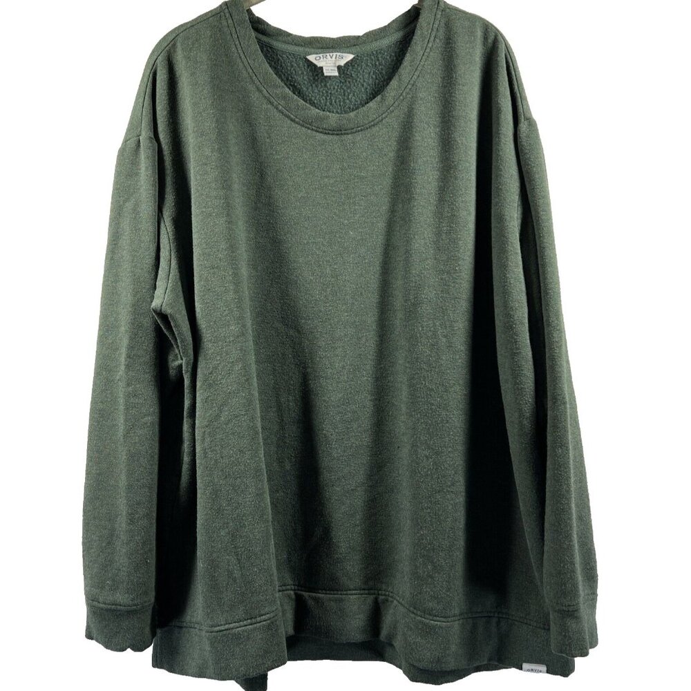 Orvis Men's Sweatshirt Size XXL Solid Green Pullover Long Sleeve Fleece